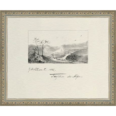 SA284-VINTAGE SKETCH PL 1 Hand framed in an ornate dark silver frame. Finished Size: W 11.25 in x H 9.25 in