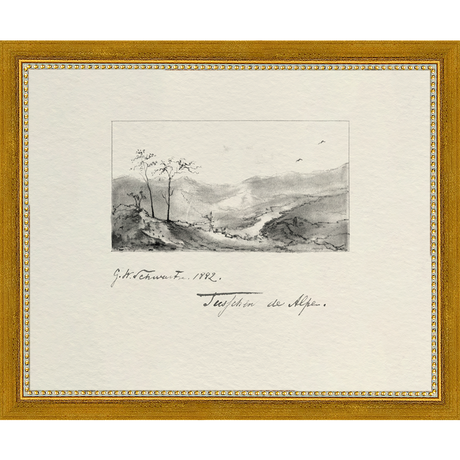 SA284-VINTAGE SKETCH PL 1 Hand framed in a transitional gold frame. Finished Size: W 11.25 in x H 9.25 in