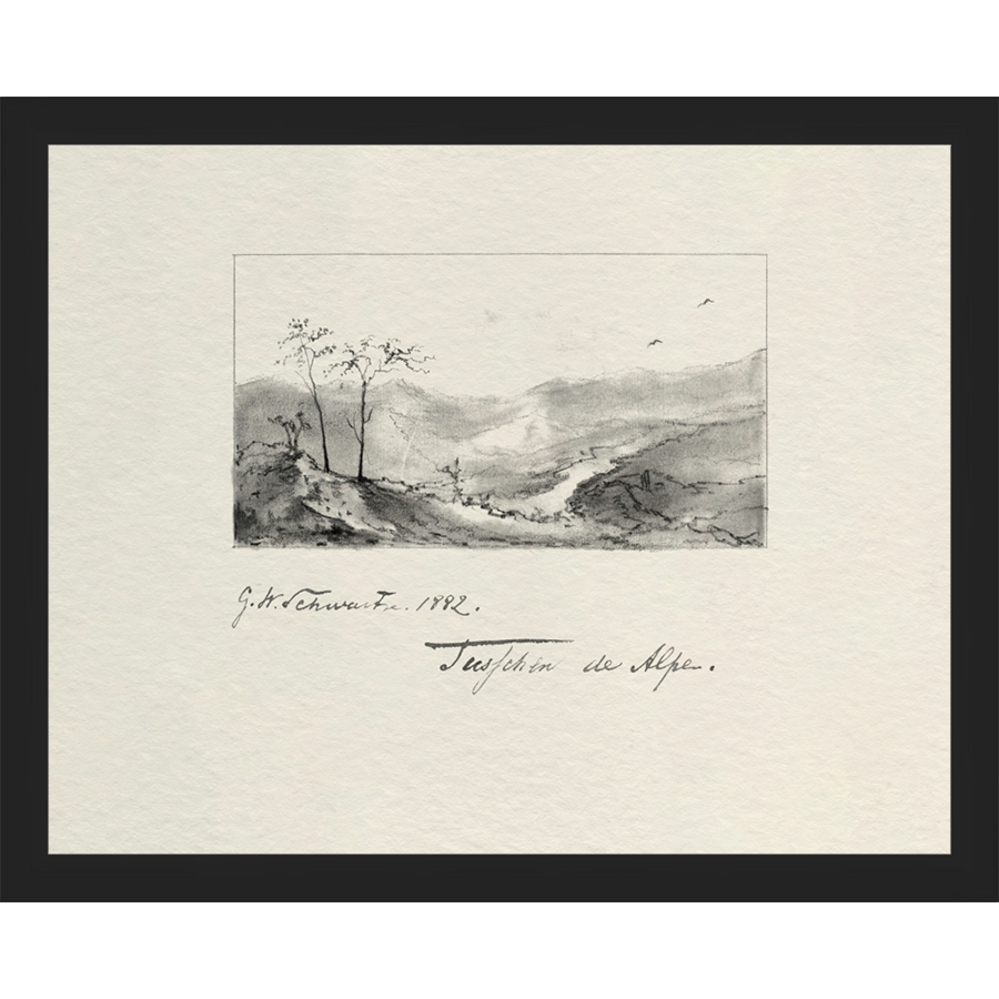 SA284-VINTAGE SKETCH PL 1 Hand framed in a matte black frame. Finished Size: W 15.25 in x H 12.25 in