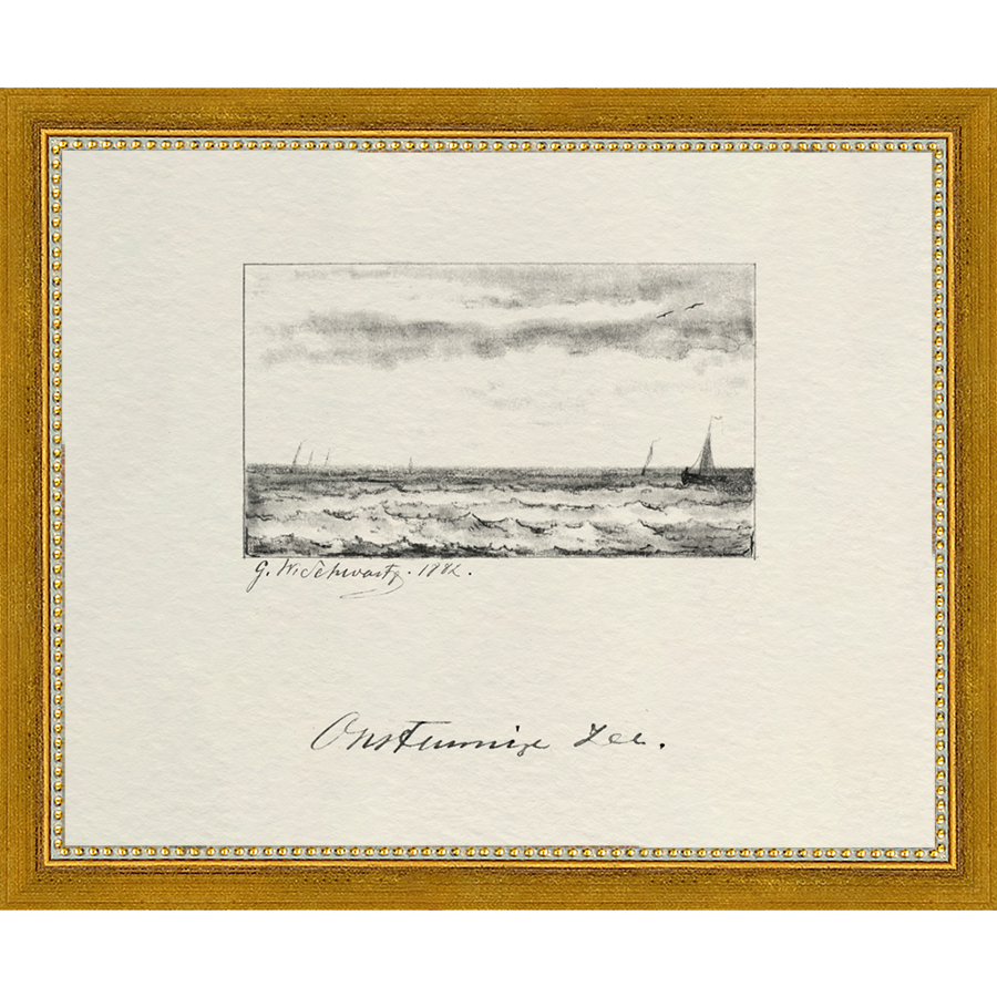 SA287-VINTAGE SKETCH PL 4 Hand framed in a transitional gold frame. Finished Size: W 11.25 in x H 9.25 in