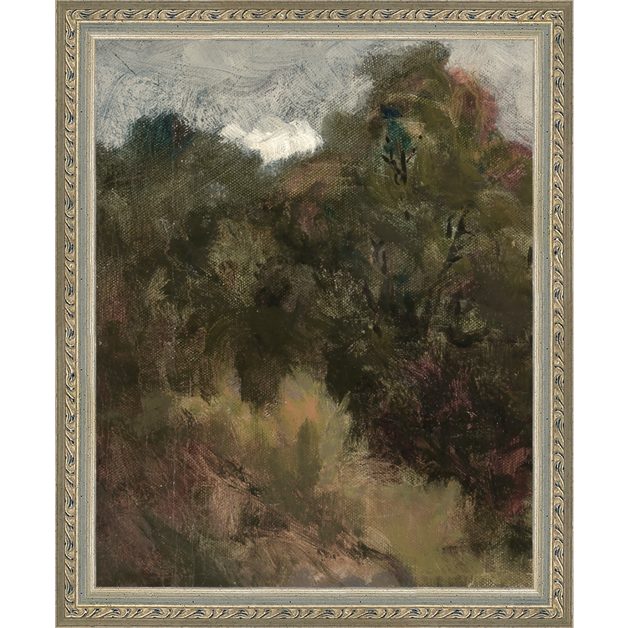 SA291-VINTAGE LANDSCAPE DIPTYCH I (LEFT) Hand framed in an ornate dark silver frame. Finished Size: W 9.25 in x H 11.25 in