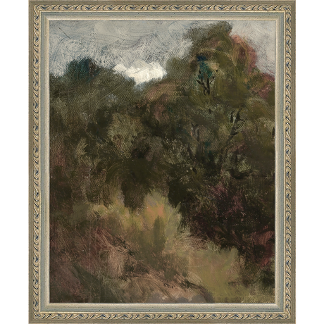 SA291-VINTAGE LANDSCAPE DIPTYCH I (LEFT) Hand framed in an ornate dark silver frame. Finished Size: W 9.25 in x H 11.25 in