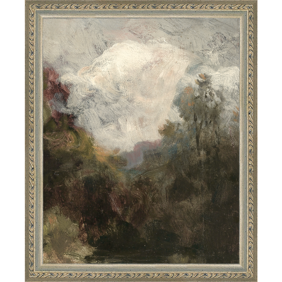 SA292-VINTAGE LANDSCAPE DIPTYCH II (RIGHT) Hand framed in an ornate dark silver frame. Finished Size: W 9.25 in x H 11.25 in