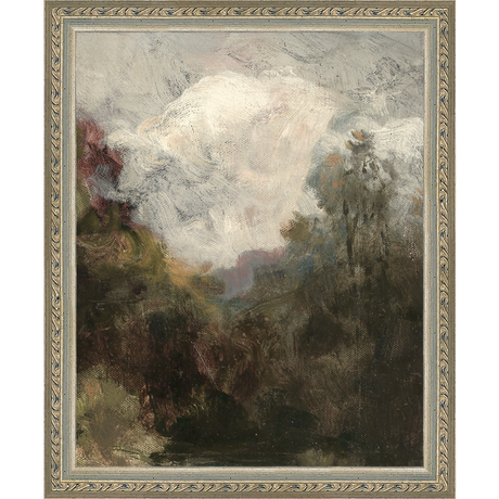 SA292-VINTAGE LANDSCAPE DIPTYCH II (RIGHT) Hand framed in an ornate dark silver frame. Finished Size: W 9.25 in x H 11.25 in