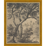 SA295-VIEW TO CHURCH DIPTYCH I  (LEFT) Hand framed in a transitional gold frame. Finished Size: W 9.25 in x H 11.25 in