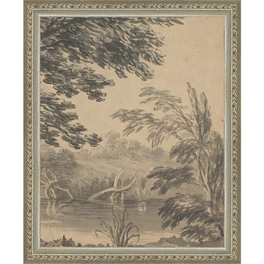 SA296-VIEW TO CHURCH DIPTYCH II (RIGHT) Hand framed in an ornate dark silver frame. Finished Size: W 9.25 in x H 11.25 in