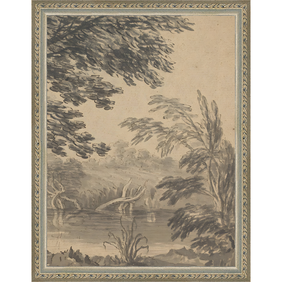 SA296-VIEW TO CHURCH DIPTYCH II (RIGHT) Hand framed in an ornate dark silver frame. Finished Size: W 10.25 in x H 13.25 in