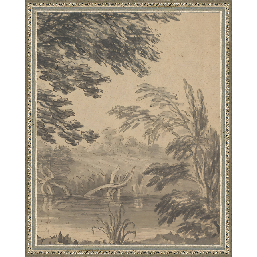 SA296-VIEW TO CHURCH DIPTYCH II (RIGHT) Hand framed in an ornate dark silver frame. Finished Size: W 12.25 in x H 15.25 in