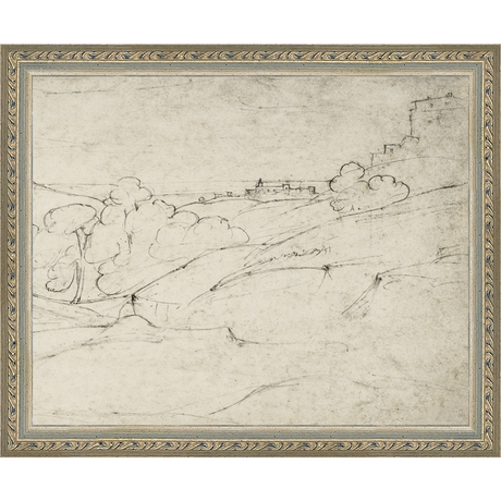 SA297-VIEW OF MARINO Hand framed in an ornate dark silver frame. Finished Size: W 11.25 in x H 9.25 in
