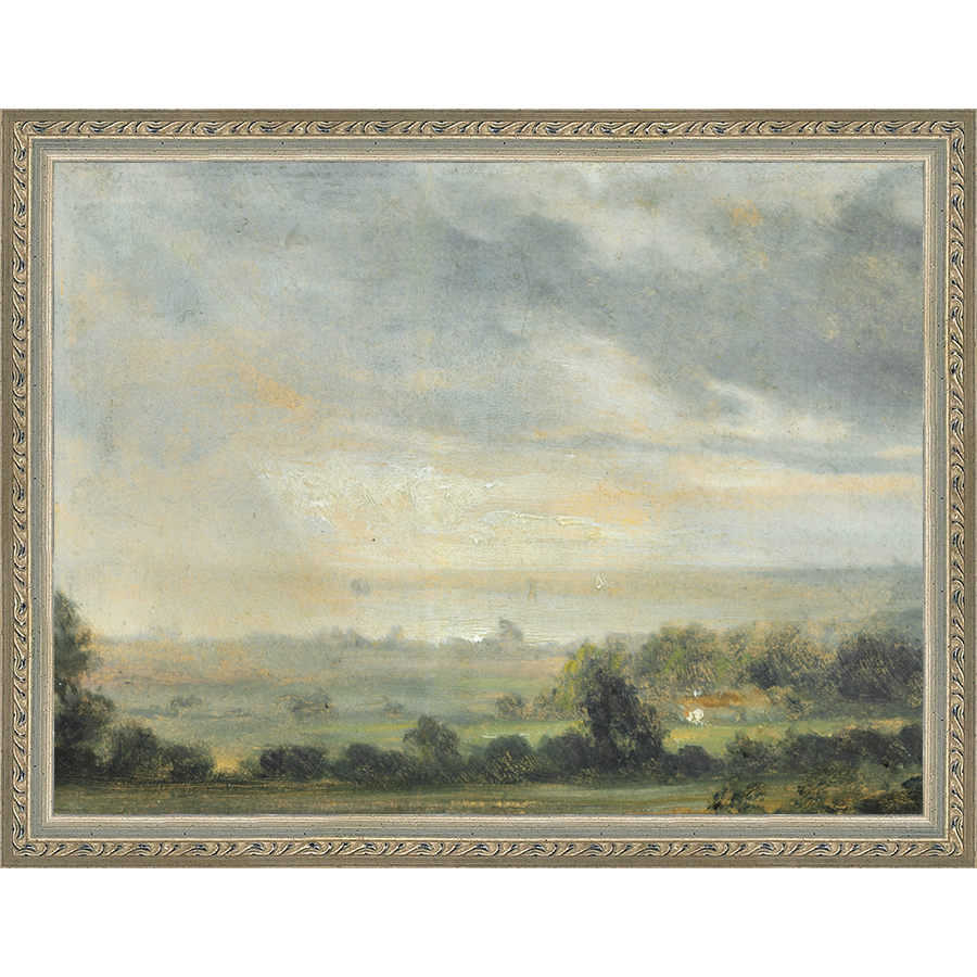 SA298-ELBE VALLEY AT DAWN Hand framed in an ornate dark silver frame. Finished Size: W 13.25 in x H 10.25 in