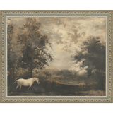 SA299-HORSE IN FIELD Hand framed in an ornate dark silver frame. Finished Size: W 11.25 in x H 9.25 in