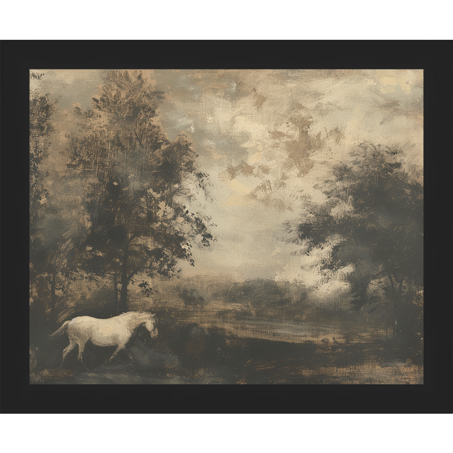 SA299-HORSE IN FIELD Hand framed in a matte black frame. Finished Size: W 11.25 in x H 9.25 in