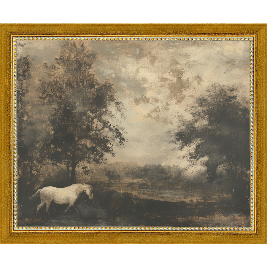 SA299-HORSE IN FIELD Hand framed in a transitional gold frame. Finished Size: W 11.25 in x H 9.25 in
