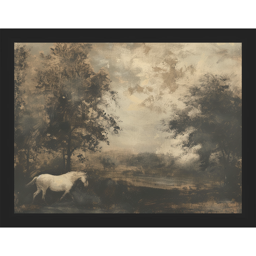 SA299-HORSE IN FIELD Hand framed in a matte black frame. Finished Size: W 13.25 in x H 10.25 in