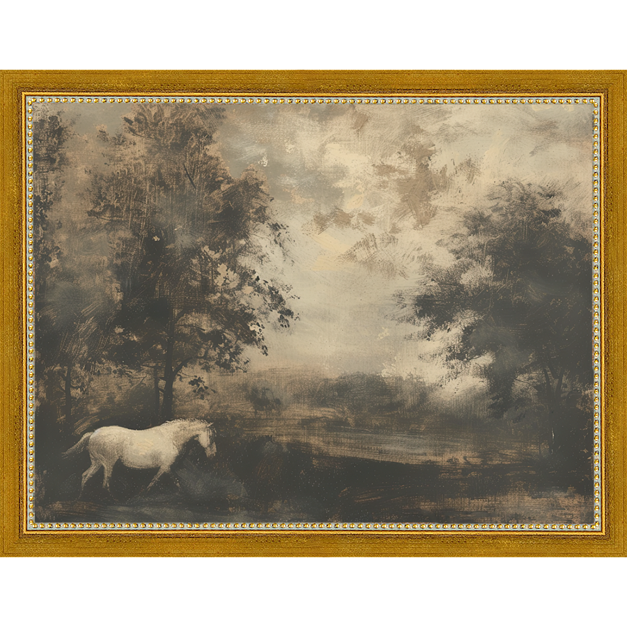 SA299-HORSE IN FIELD Hand framed in a transitional gold frame. Finished Size: W 13.25 in x H 10.25 in