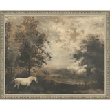 SA299-HORSE IN FIELD Hand framed in an ornate dark silver frame. Finished Size: W 15.25 in x H 12.25 in