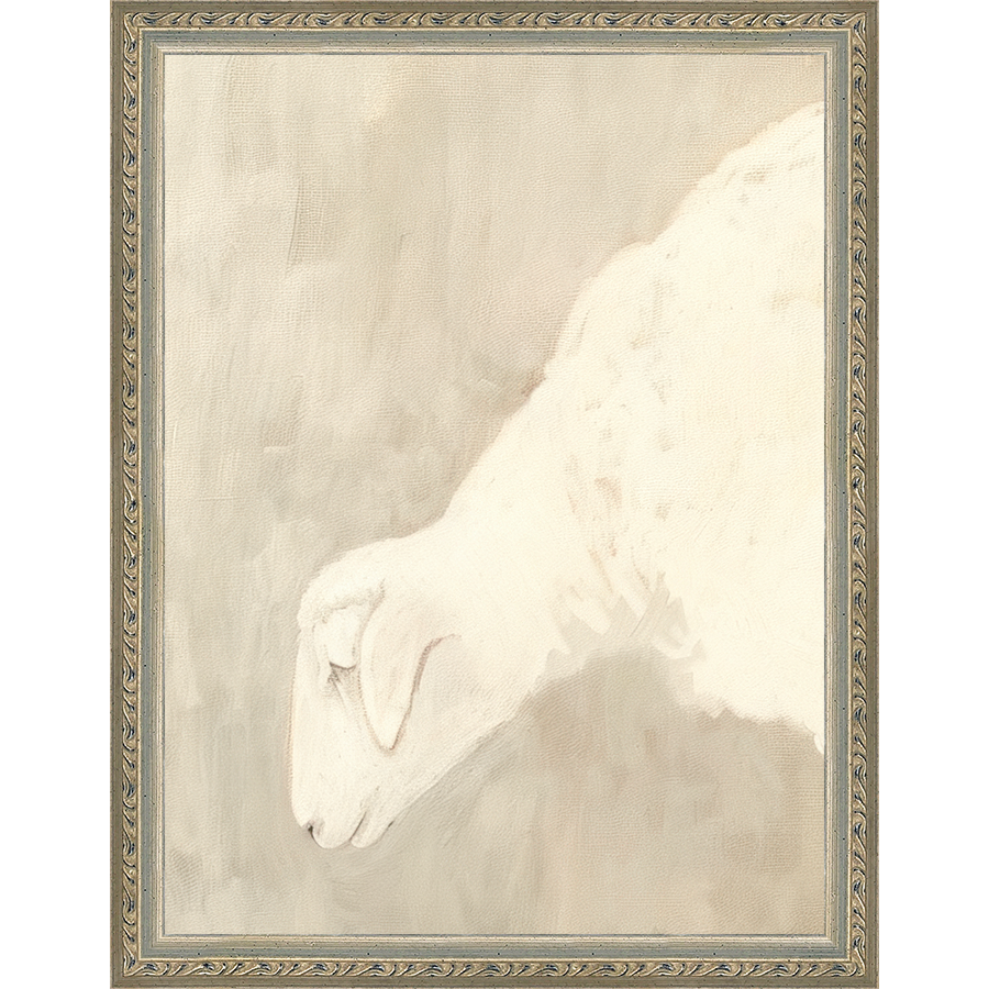 SA310-LAMB PROFILE Hand framed in an ornate dark silver frame. Finished Size: W 10.25 in x H 13.25 in
