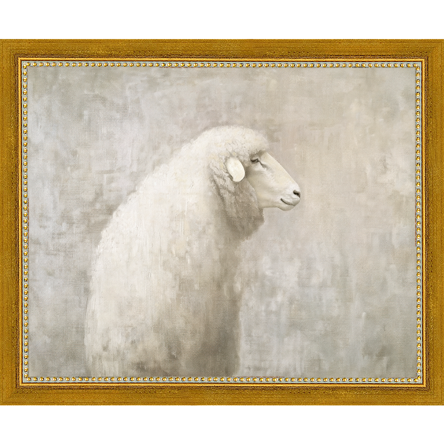 SA311-MUTED SHEEP BACK PROFILE Hand framed in a transitional gold frame. Finished Size: W 11.25 in x H 9.25 in