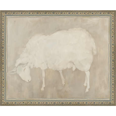 SA312-MUTED LAMB Hand framed in an ornate dark silver frame. Finished Size: W 11.25 in x H 9.25 in