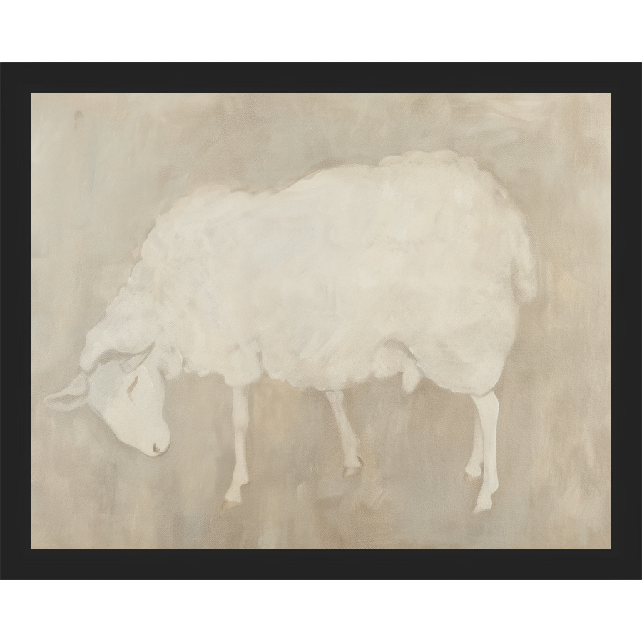 SA312-MUTED LAMB Hand framed in a matte black frame. Finished Size: W 15.25 in x H 12.25 in