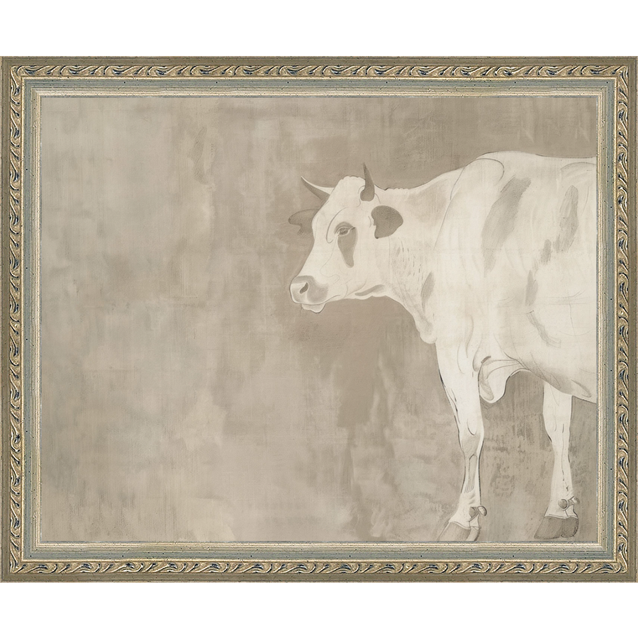 SA315-MUTED COW Hand framed in an ornate dark silver frame. Finished Size: W 11.25 in x H 9.25 in