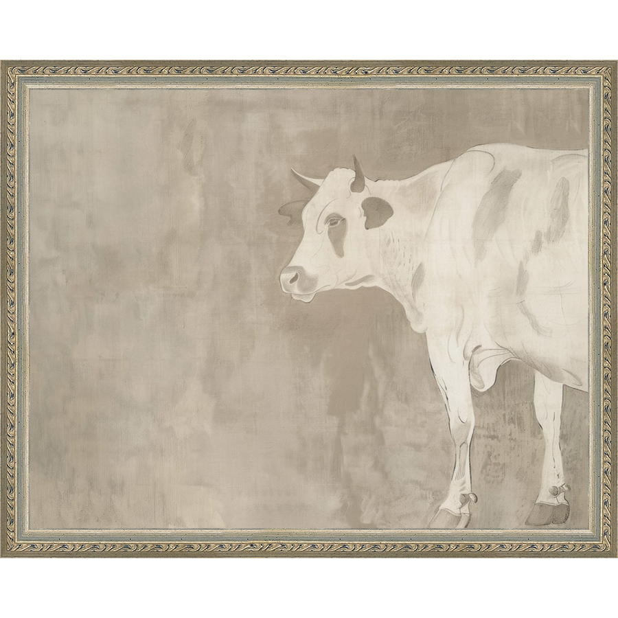 SA315-MUTED COW Hand framed in an ornate dark silver frame. Finished Size: W 15.25 in x H 12.25 in