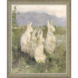 SA316-BUNNIES IN FIELD Hand framed in an ornate dark silver frame. Finished Size: W 9.25 in x H 11.25 in