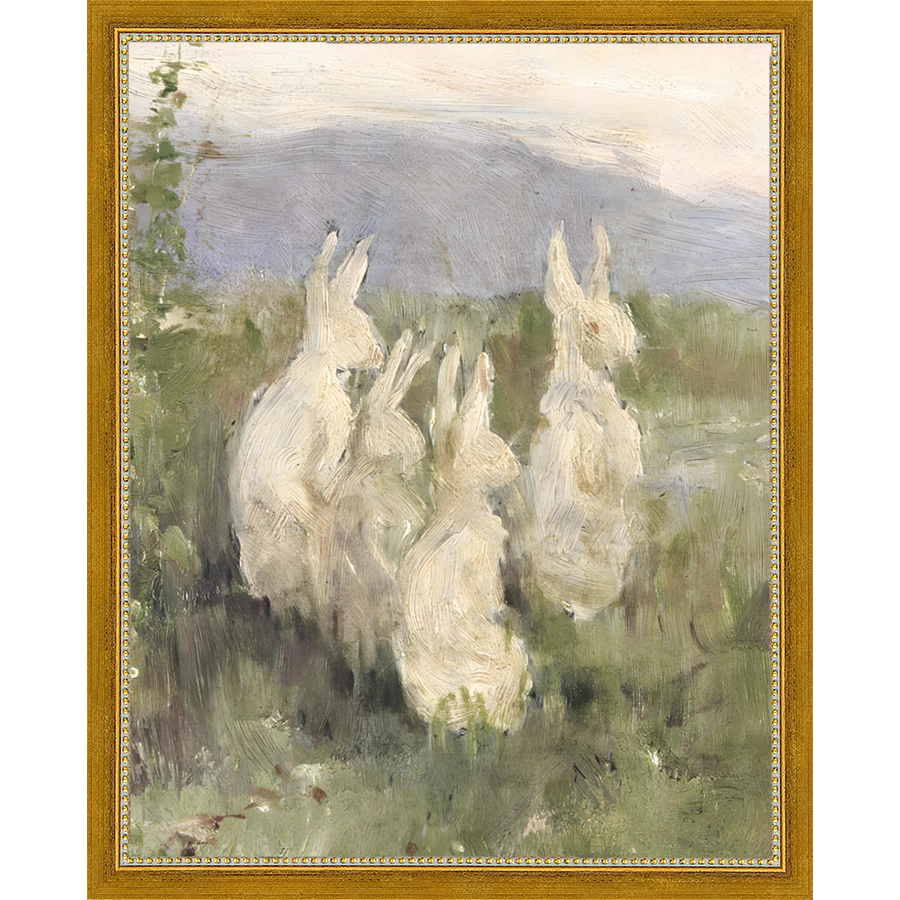 SA316-BUNNIES IN FIELD Hand framed in a transitional gold frame. Finished Size: W 12.25 in x H 15.25 in