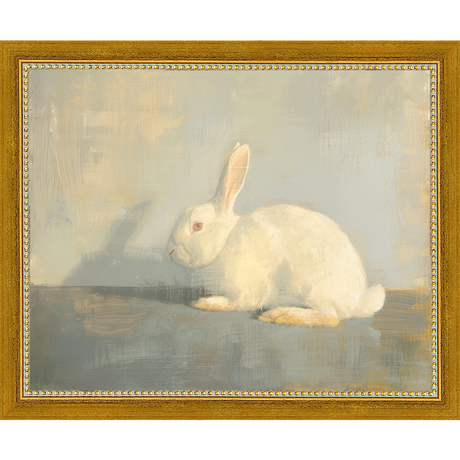 SA317-WHITE RABBIT Hand framed in a transitional gold frame. Finished Size: W 11.25 in x H 9.25 in