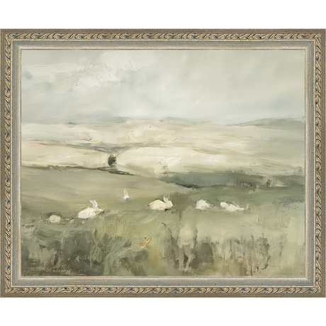 SA318-PRAIRIE BUNNIES Hand framed in an ornate dark silver frame. Finished Size: W 11.25 in x H 9.25 in