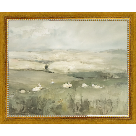 SA318-PRAIRIE BUNNIES Hand framed in a transitional gold frame. Finished Size: W 11.25 in x H 9.25 in