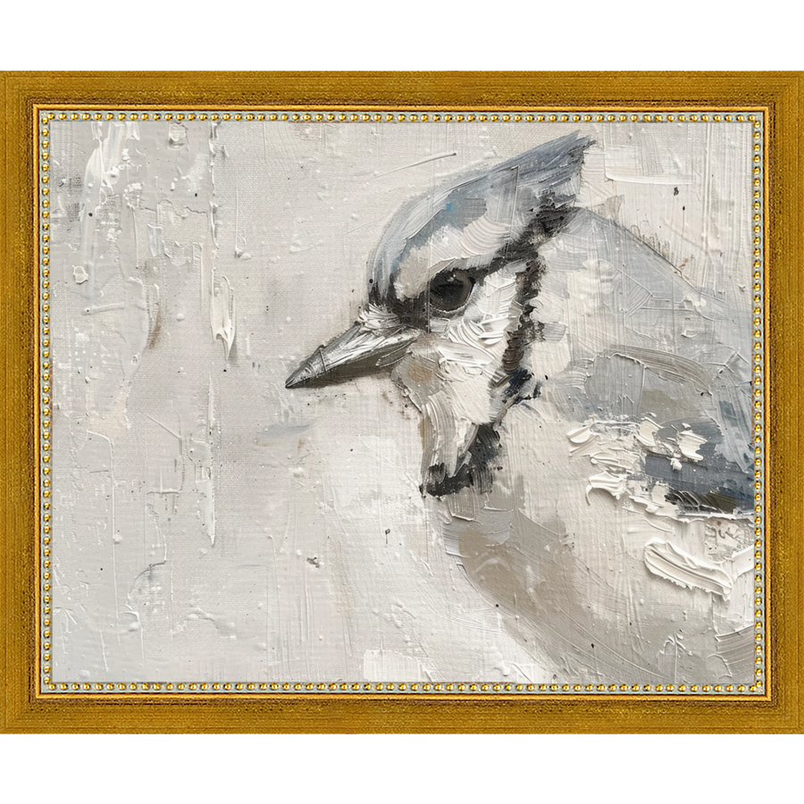 SA321-MISTER JAY Hand framed in a transitional gold frame. Finished Size: W 11.25 in x H 9.25 in