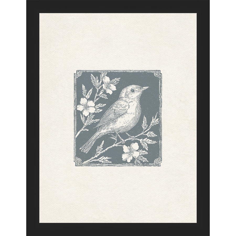 SA322-SONGBIRD I Hand framed in a matte black frame. Finished Size: W 10.25 in x H 13.25 in