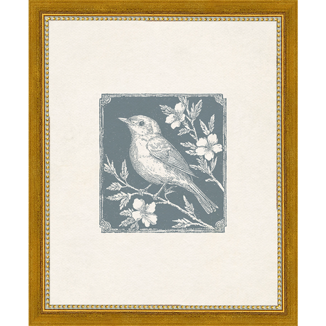 SA323-SONGBIRD II Hand framed in a transitional gold frame. Finished Size: W 9.25 in x H 11.25 in