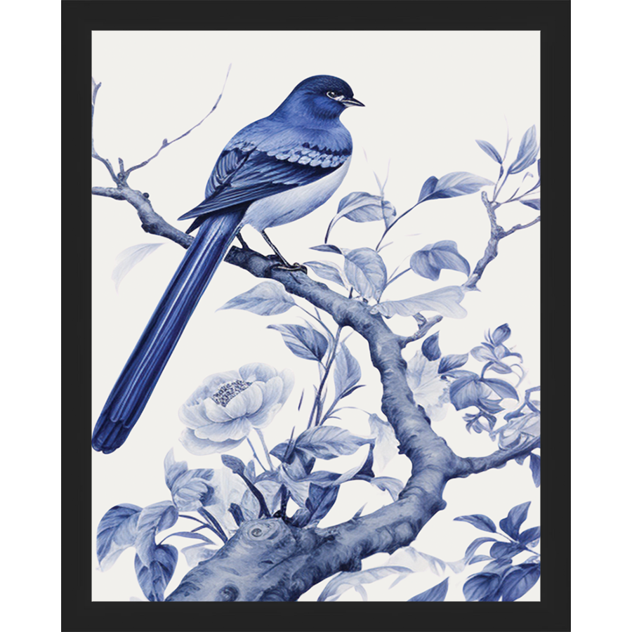 SA325-BIRD IN TREE TRIPTYCH II Hand framed in a matte black frame. Finished Size: W 12.25 in x H 15.25 in