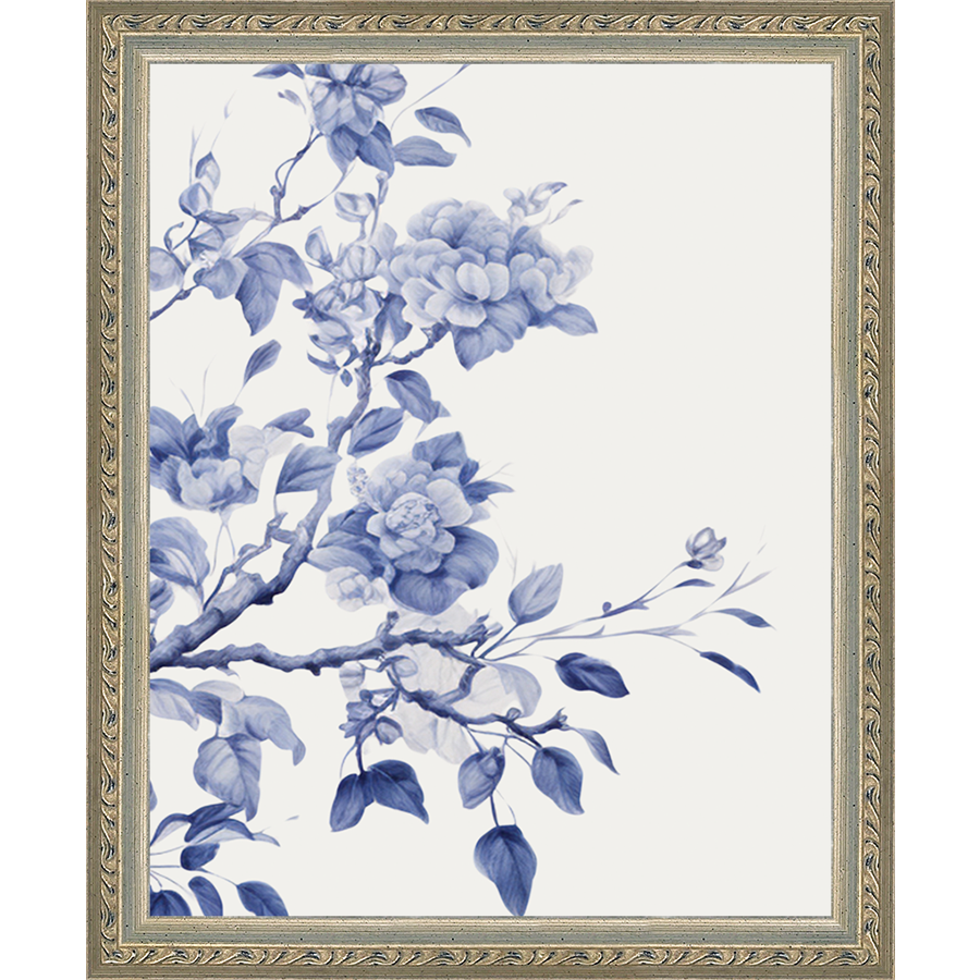 SA326-BIRD IN TREE TRIPTYCH III Hand framed in an ornate dark silver frame. Finished Size: W 9.25 in x H 11.25 in