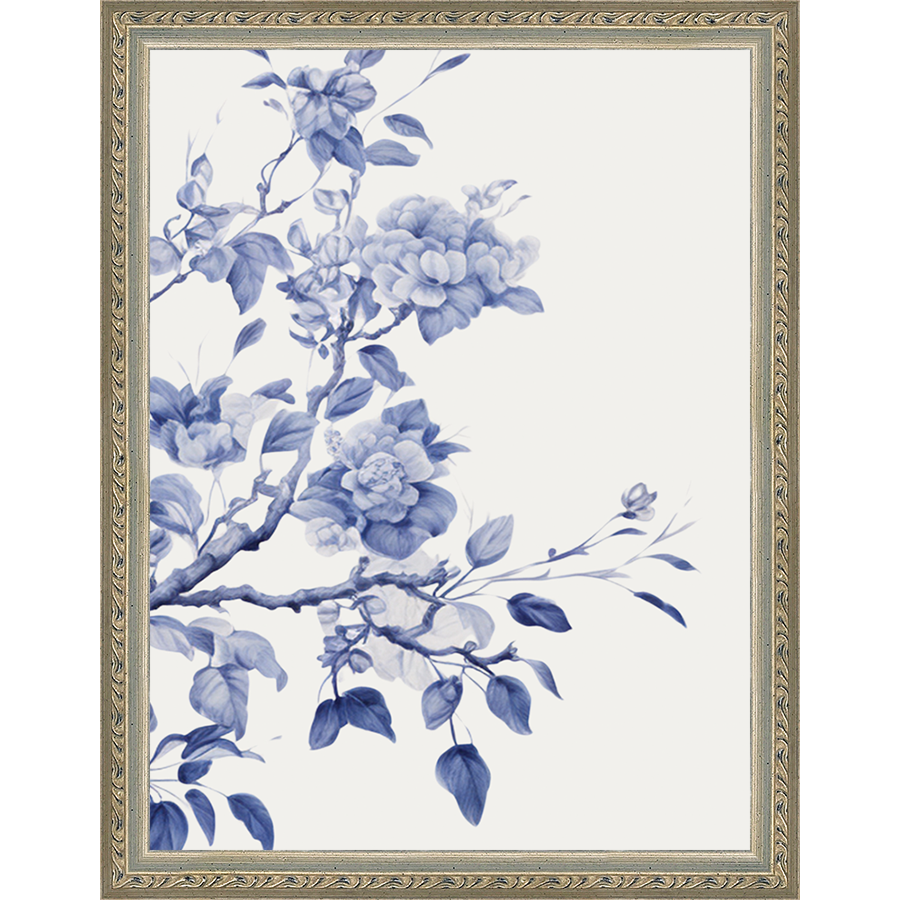 SA326-BIRD IN TREE TRIPTYCH III Hand framed in an ornate dark silver frame. Finished Size: W 10.25 in x H 13.25 in