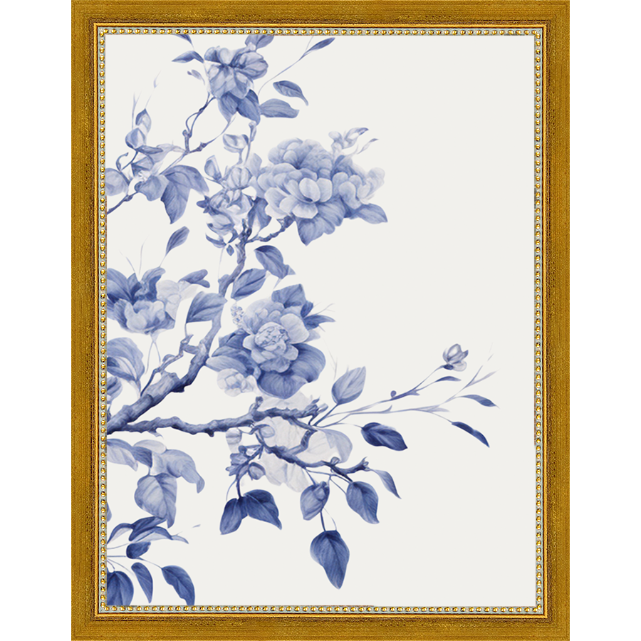 SA326-BIRD IN TREE TRIPTYCH III Hand framed in a transitional gold frame. Finished Size: W 10.25 in x H 13.25 in