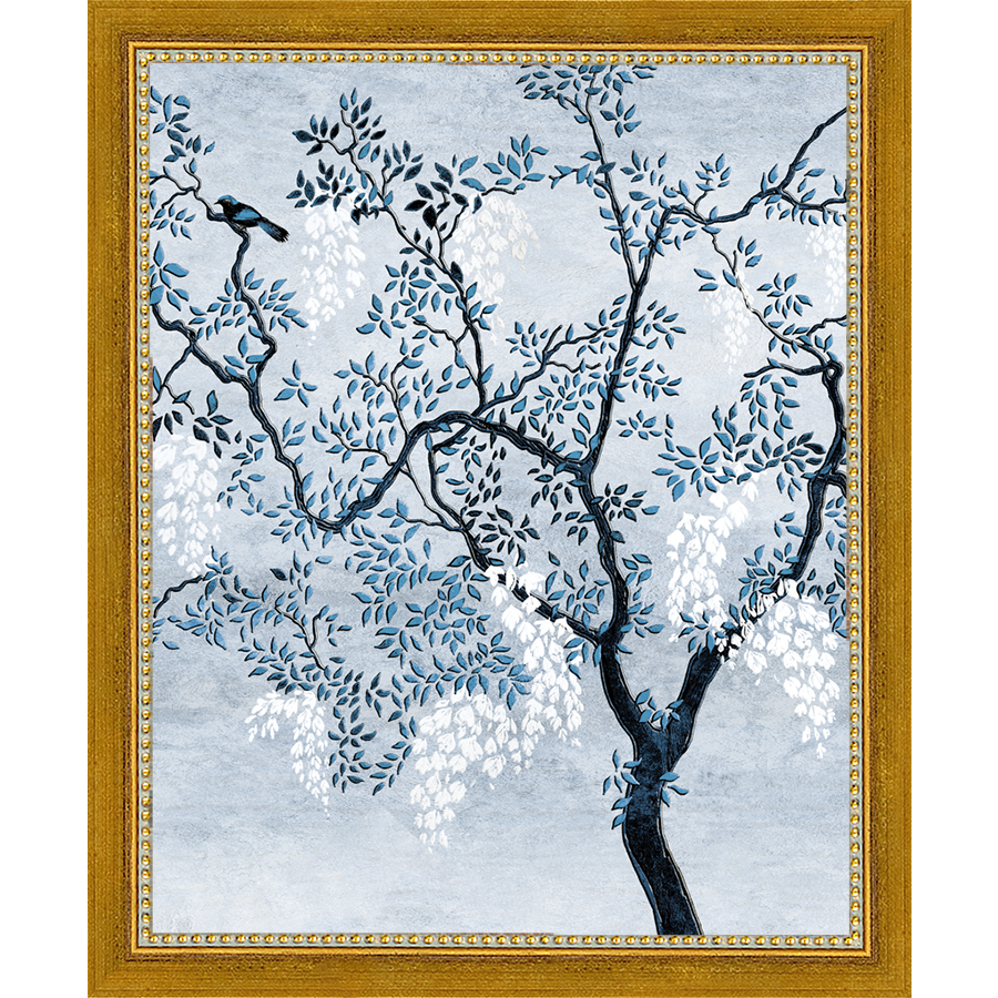 SA328-BLUE TRIPTYCH II Hand framed in a transitional gold frame. Finished Size: W 9.25 in x H 11.25 in