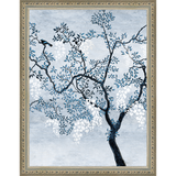 SA328-BLUE TRIPTYCH II Hand framed in an ornate dark silver frame. Finished Size: W 10.25 in x H 13.25 in