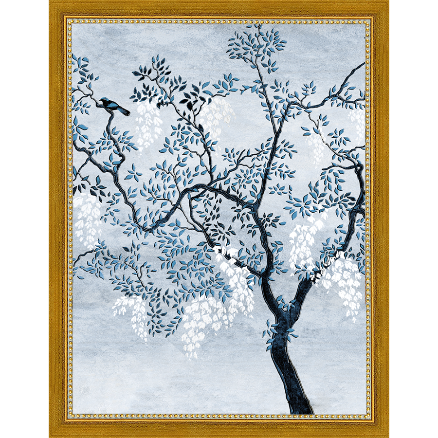 SA328-BLUE TRIPTYCH II Hand framed in a transitional gold frame. Finished Size: W 10.25 in x H 13.25 in