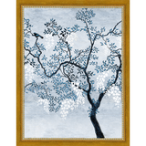 SA328-BLUE TRIPTYCH II Hand framed in a transitional gold frame. Finished Size: W 10.25 in x H 13.25 in