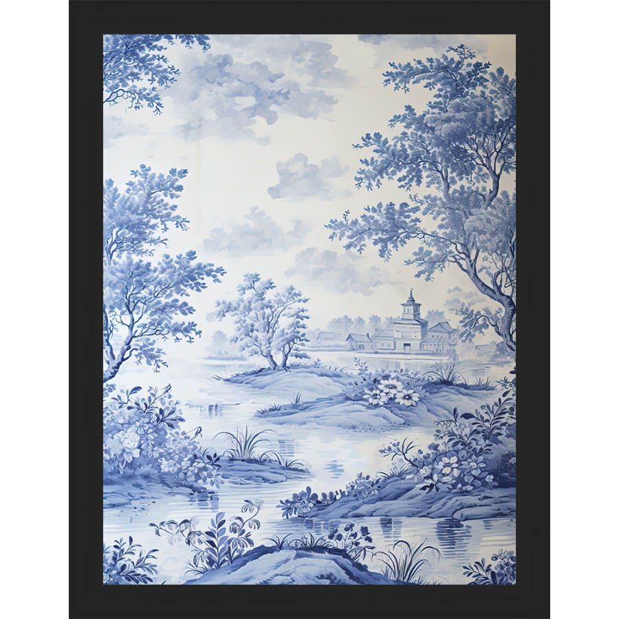 SA331-BLUE JOUY II Hand framed in a matte black frame. Finished Size: W 10.25 in x H 13.25 in