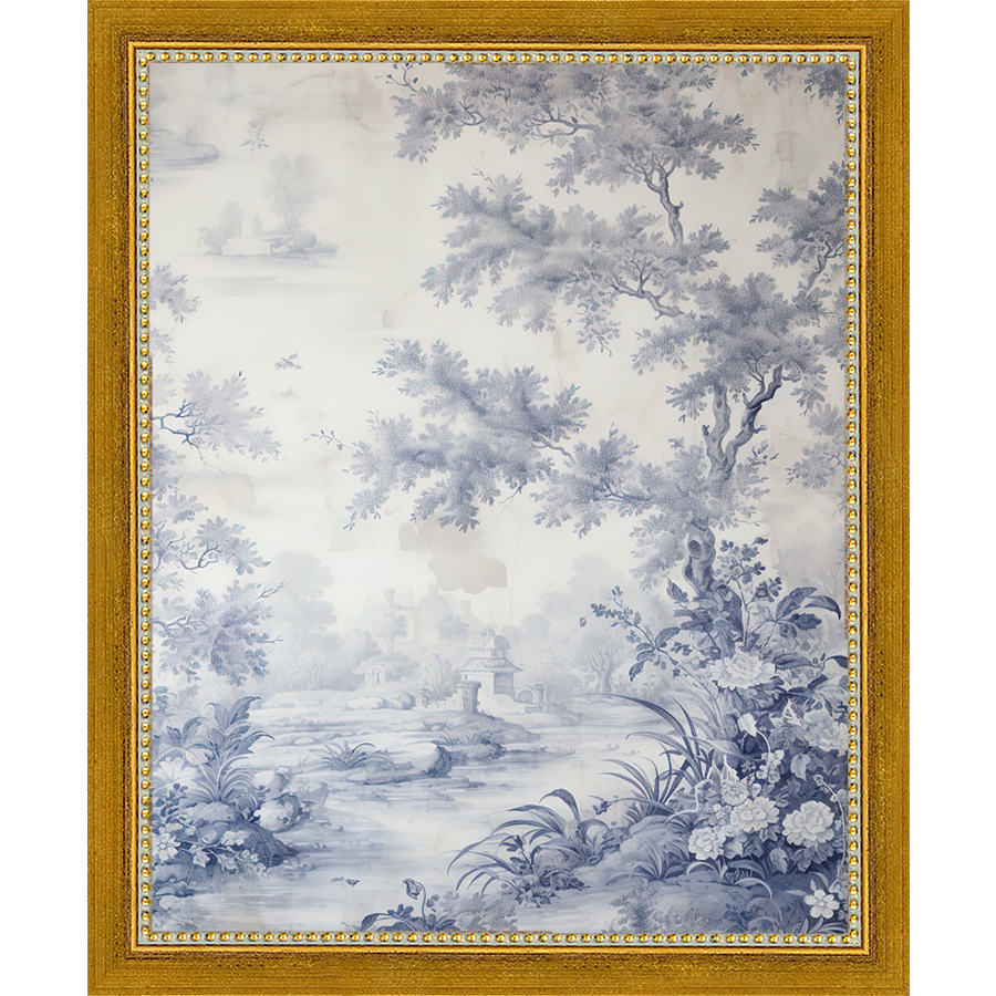 SA334-TOILE LANDSCAPE II Hand framed in a transitional gold frame. Finished Size: W 9.25 in x H 11.25 in