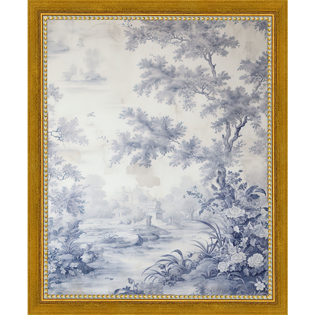 SA334-TOILE LANDSCAPE II Hand framed in a transitional gold frame. Finished Size: W 9.25 in x H 11.25 in