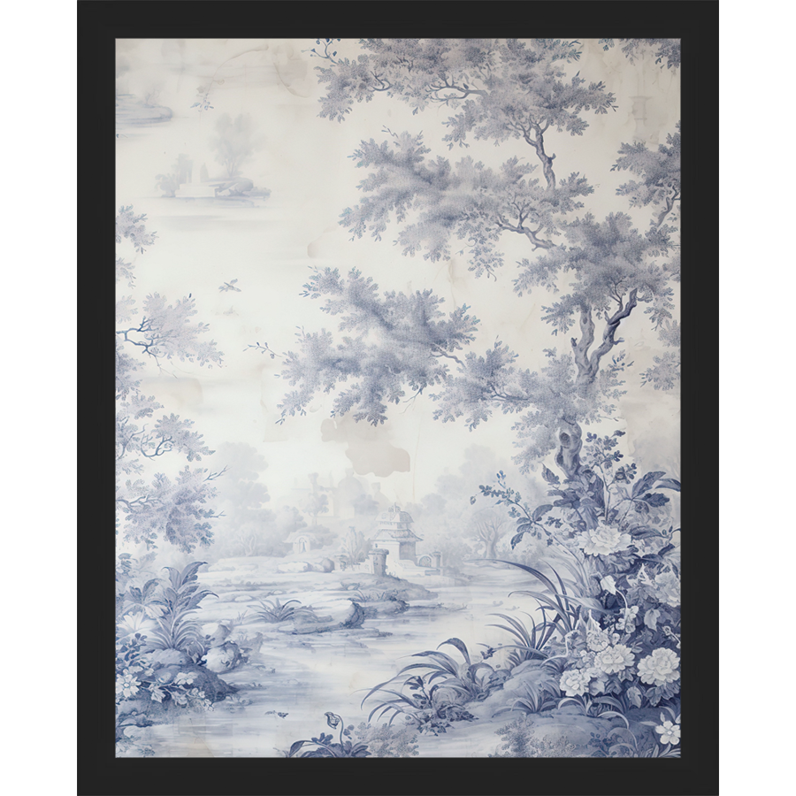 SA334-TOILE LANDSCAPE II Hand framed in a matte black frame. Finished Size: W 12.25 in x H 15.25 in