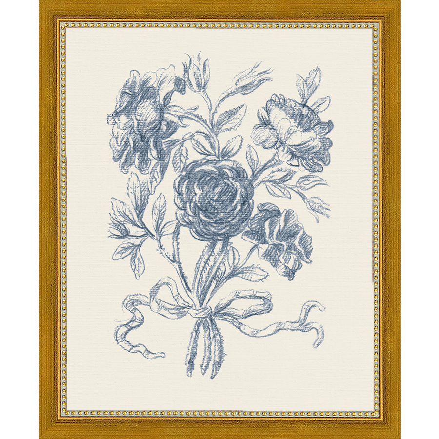 SA335-TOILE BOUQUET I Hand framed in a transitional gold frame. Finished Size: W 9.25 in x H 11.25 in