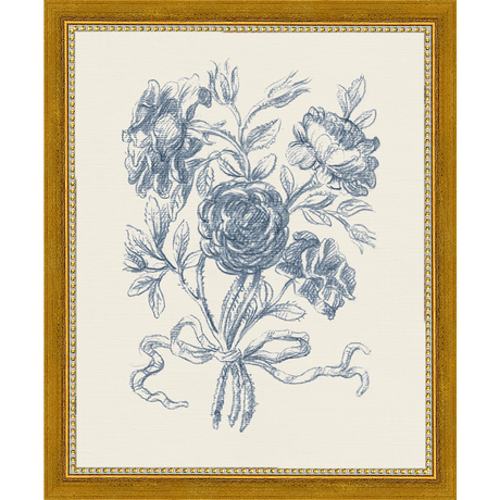 SA335-TOILE BOUQUET I Hand framed in a transitional gold frame. Finished Size: W 9.25 in x H 11.25 in