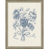 SA335-TOILE BOUQUET I Hand framed in an ornate dark silver frame. Finished Size: W 10.25 in x H 13.25 in