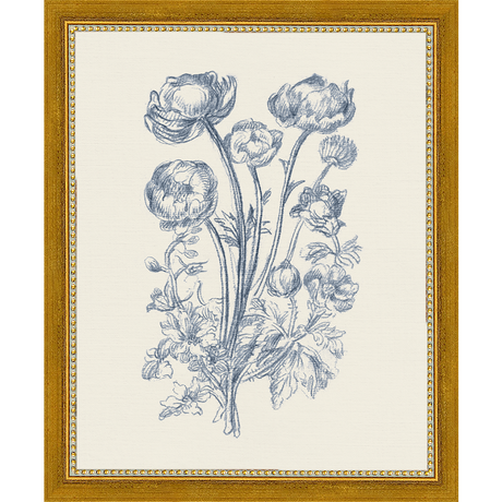 SA336-TOILE BOUQUET II Hand framed in a transitional gold frame. Finished Size: W 9.25 in x H 11.25 in